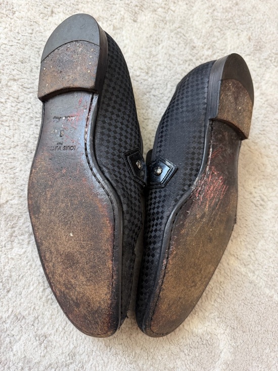 Louis Vuitton Black Checker-Pattern Men\'s Loafers with LV Buckle